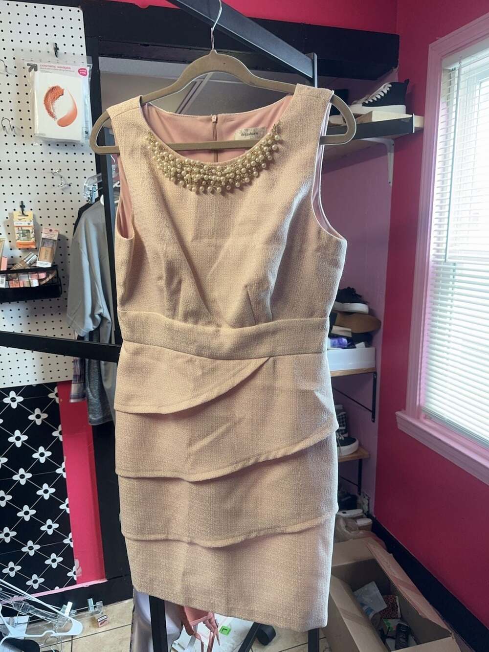 Dressbarn Sleeveless Pearl Embellished Tweed Sheath Dress Size 10